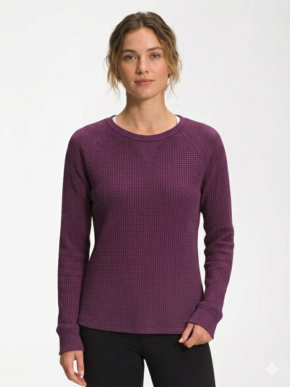 The North Face Chabot Waffle Thermal Crew Neck Top Plum Small Elevated Casual